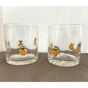 4" Fused Tangerine Set of Whiskey Juice Old Fashioned Glasses White Rimmed Viral